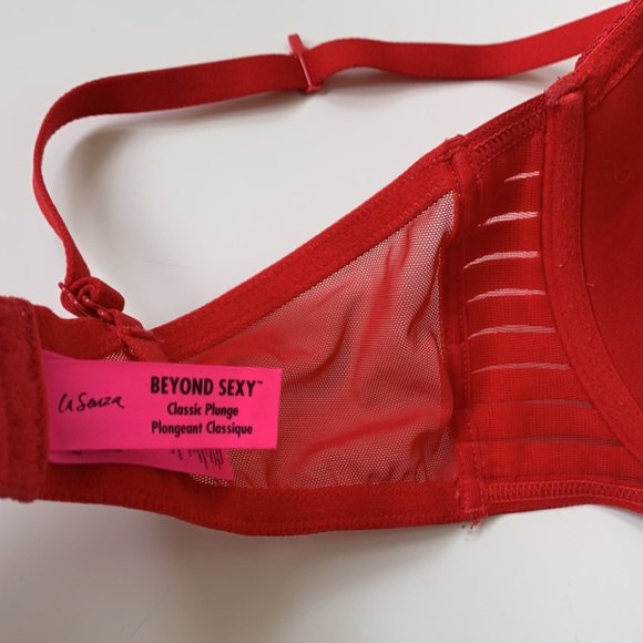38 DDD La Senza Red Lace Beyond Sexy Classic Plunge Push-Up Bra - Picture 4 of 9